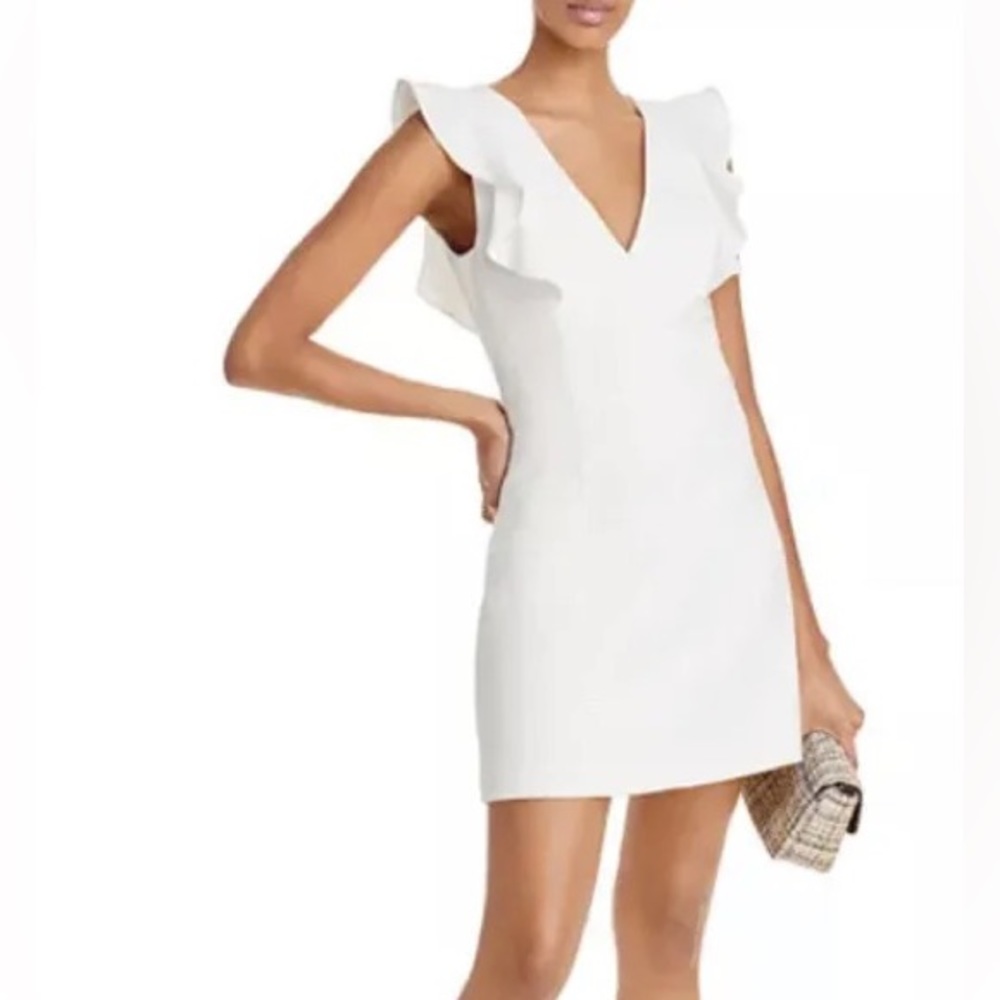 French Connection White Whisper Ruffle Mini Dress - Size 12